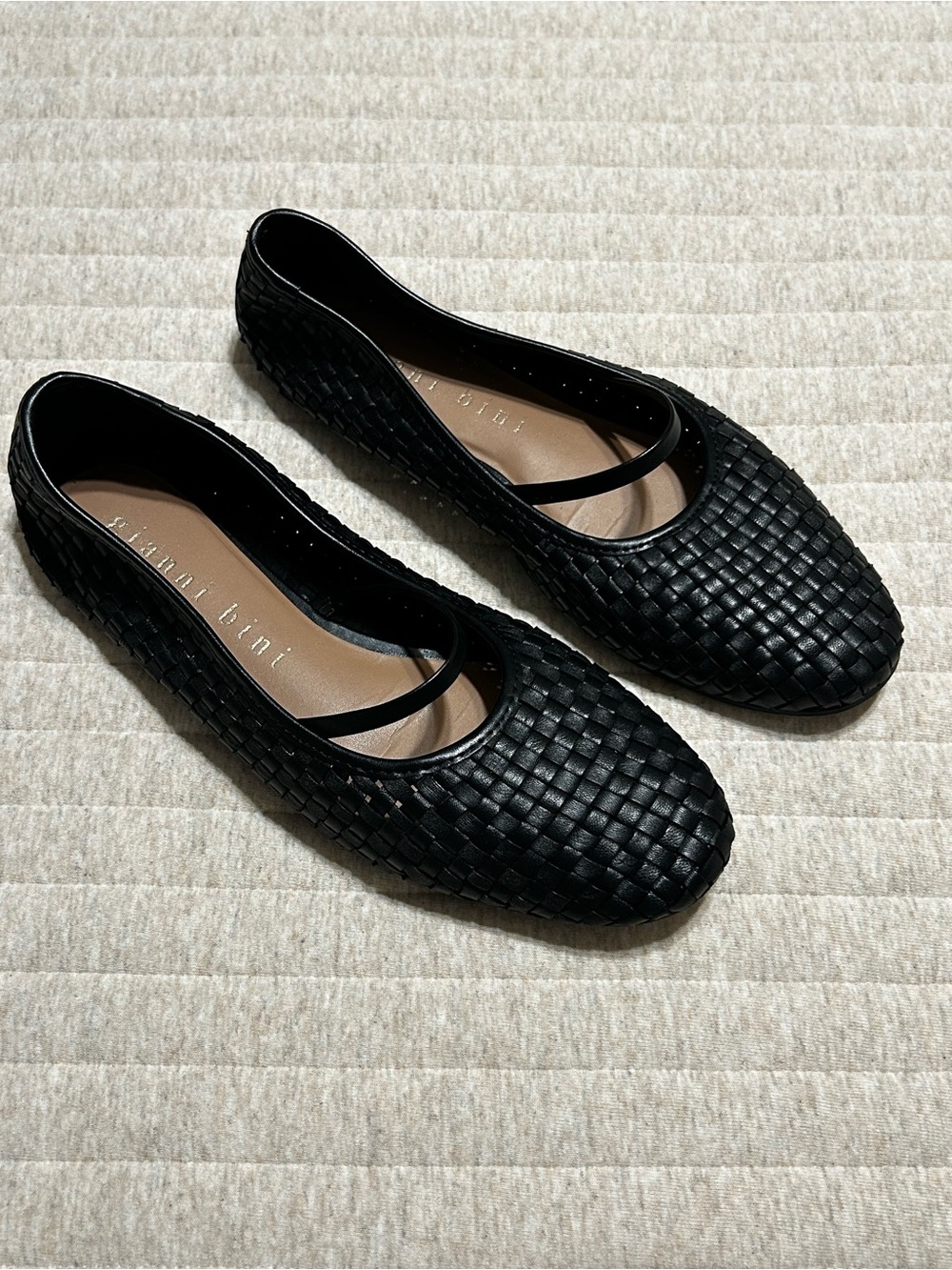Gianni Bini Black Woven Ballet Flats with Mary Jane Strap